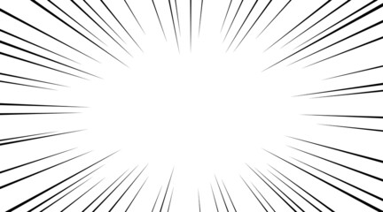 Obraz premium Manga speed burst frame. Radial anime speed lines. Crash zoom effect for comic book. Radial lines overlay template. Manga brust frame. Cartoon boom effect. Vector illustration on white background.