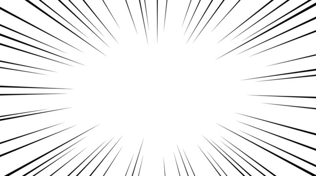 Manga speed burst frame. Radial anime speed lines. Crash zoom effect for comic book. Radial lines overlay template. Manga brust frame. Cartoon boom effect. Vector illustration on white background.