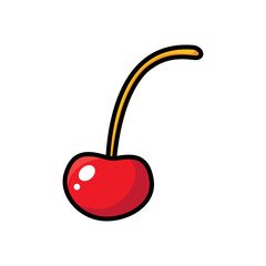 Image of a bright red cherry, pop art, comics style.