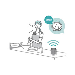 料理中にスマートスピーカーに話してお掃除ロボットをコントロールする