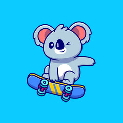 Cute Koala Playing Skateboard Cartoon Vector Icon Illustration. Animal Sport Icon Concept Isolated Premium Vector. Flat Cartoon Style © catalyststuff