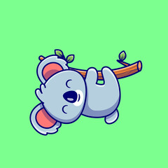 Cute Koala Hanging On Tree Cartoon Vector Icon Illustration. Animal Nature Icon Concept Isolated Premium Vector. Flat Cartoon Style © catalyststuff