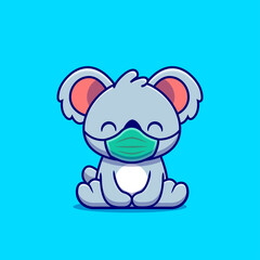 Cute Koala Wearing Mask Cartoon Vector Icon Illustration. Animal Healthy Icon Concept Isolated Premium Vector. Flat Cartoon Style