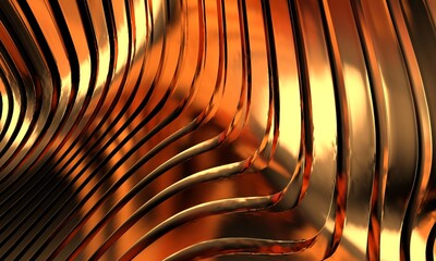 Gold stripes wavy bright background. Abstract luxurious wallpaper
