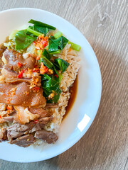 Baised pork leg with steamed rice ready to eat