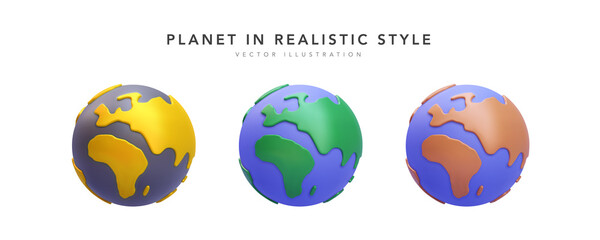 Set of 3d realistic render planet isolated on white background. Vector illustration