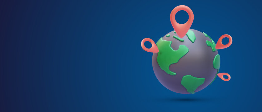3d location pin pointer on global earth. Vector illustration