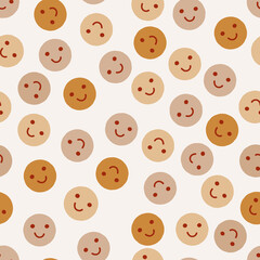 Fototapeta premium Cute retro style - smiley face, happy face print pattern, seamless repeat, repeat pattern file