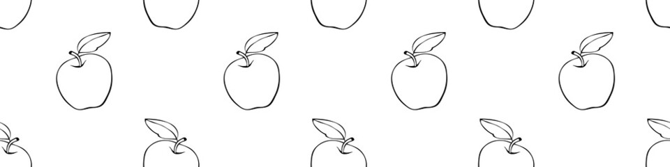 Vector seamless pattern with contour apples in doodle style. Hand-drawn fruit background and texture, isolated.