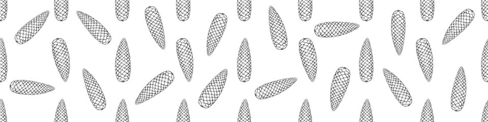 Vector seamless pattern with fir spruce cone in doodle style. Nature forest background and texture, isolated