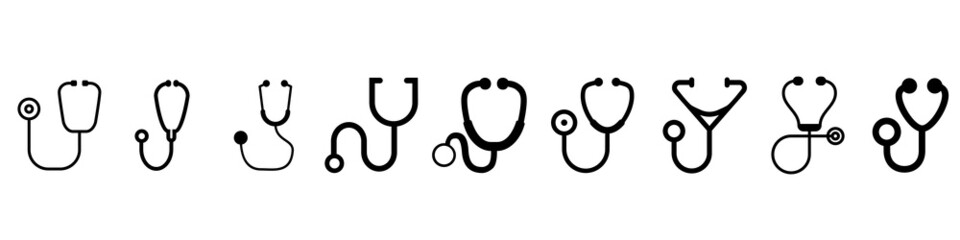 Stethoscope vector icon set, medicine illustration symbol collection. doctor sign. hospital logo.
