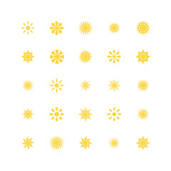 Set of flat sun icons. Collection of design elements. Decorative symbols. Vector illustration.	