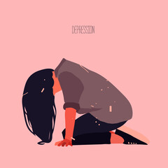 Sad girl is on her knees, concept of mental illness