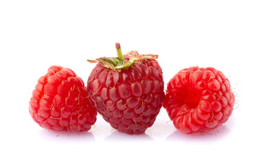 Raspberries closeup isolated on white background