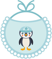 Baby blue bib with cute penguin