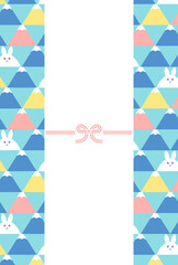 富士山×ウサギ模様のフレーム　水引　祝儀袋風（水色／はがきサイズ）