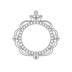 Princess frame. Royal mirror frame and majestic prince doodle border. Cute crown border. Outline vector illustration.