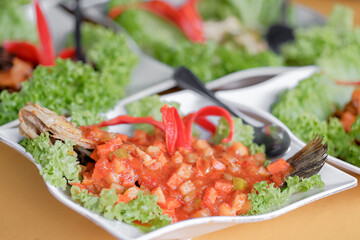 Table setting at a wedding reception. Selective Focus.