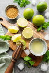 Lime, mint and ice on a dark background.