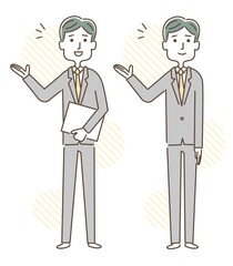 笑顔で対応する男性会社員 全身