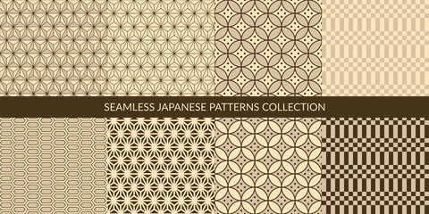 Seamless Ancient Japanese Pattern Set Vector Illustration Background