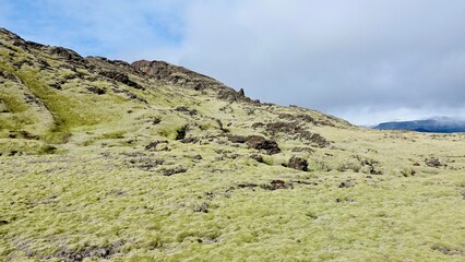 Fototapeta na wymiar Vulkanlandschaft in Island mit Moosen bewachsen. 