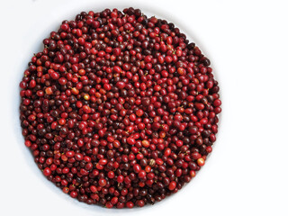 close up of fresh coffee beans isolated on white background