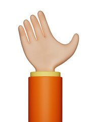 3D render cartoon raise up hand in orange and yellow apparel for business design concept illustration