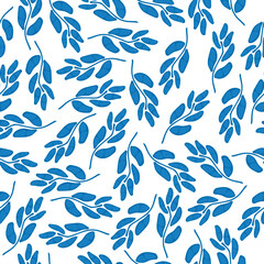 Blue flowers seamless pattern, floral background, Abstract background with simple small blue flowers, leaves. Subtle ornament. Elegant repeat design for decor, fabric, print