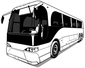 Drawing of an American Bus from the Front View - Black Illustration Isolated on White Background, Vector - obrazy, fototapety, plakaty