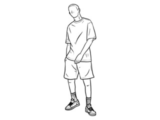 Man standing with his hands in his pants pocket. Hand written lettering isolated on white background.Vector template for poster, social network, banner, cards.