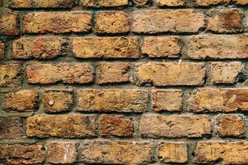 Mur en brique de couleur beige orangée pouvant servir de fond texturé