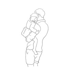 Father and daughter illustration, daughter in father's arms, lineart family