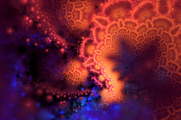 Abstract fractal art background which perhaps suggests dragons and lanterns.