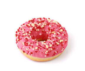 Pink donut isolated on white background with clipping path	