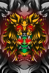 Fototapeta premium Demon with crown lion vector illustration