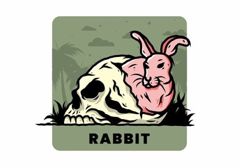 Rabbit hiding inside human skull illustration design