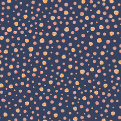 Seamless watercolor abstract pattern with beige circles on blue background for textile and surface design