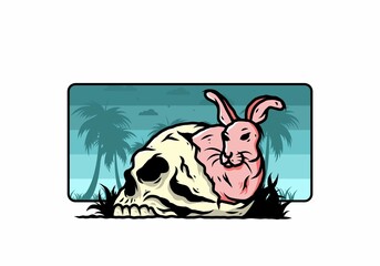 Rabbit hiding inside human skull illustration design