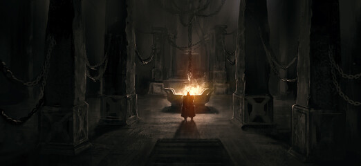 The ultimate boss in the dark castle, 3D illustration. - obrazy, fototapety, plakaty