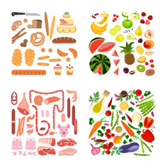 Set of different colorful food collections