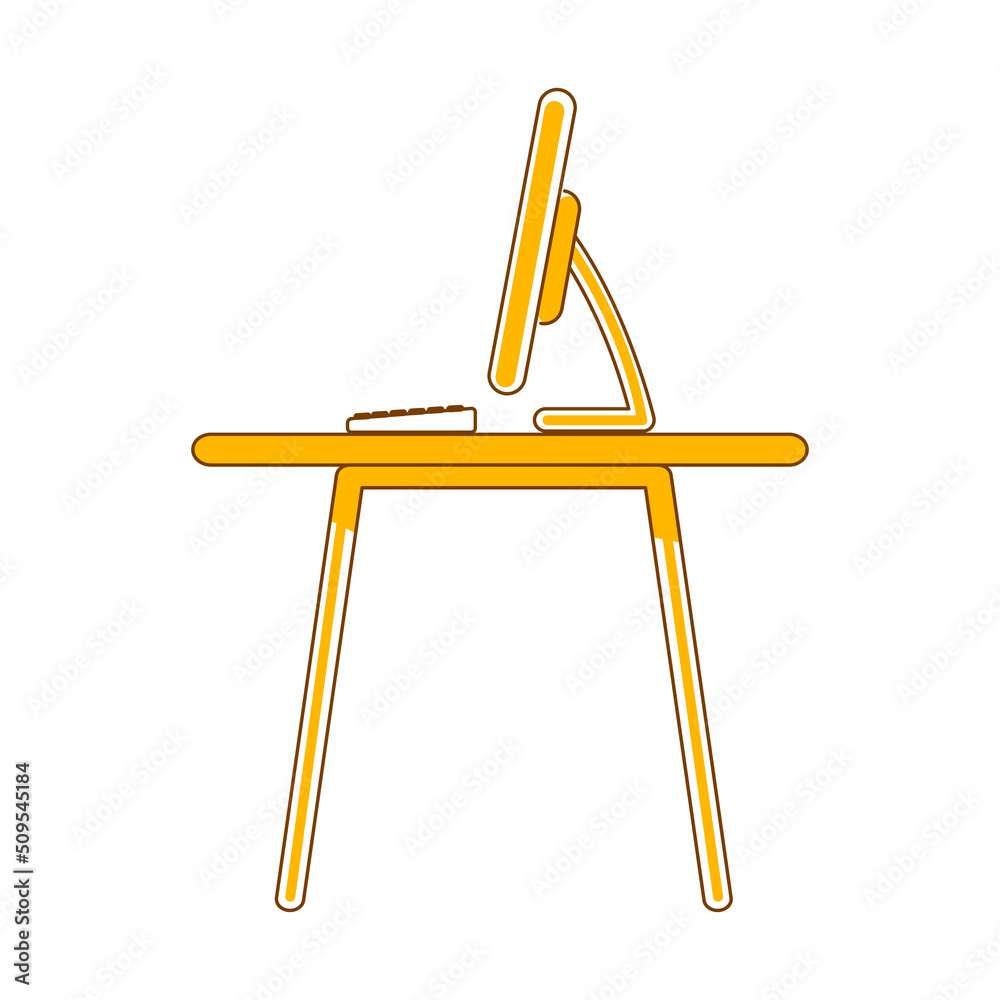 Poster workspace semi flat color vector object. full sized item on white. workplace with computer. office d