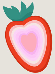 Vector bright illustration of sliced strawberry isolted on light background.