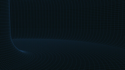 An abstract tunnel with a mesh structure. 3D grid of tunnels and corridors. Vector wormhole.