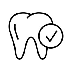 Tooth with tick check mark icon. Dental checkup, strong teeth, oral hygiene.