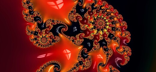 Abstract fractal red and black pattern. Glossy background.