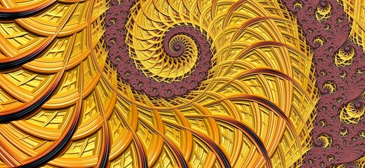 Swirl gold and red fractal abstract background.