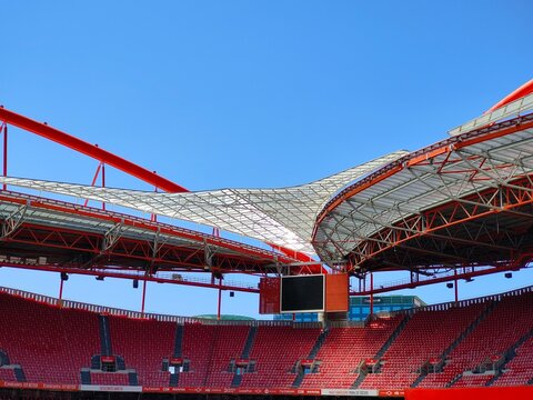 Lisbon, Portugal - August, 9, 2021 - Sport Lisboa e Benfica football Stadium. Luz arena. Mega LED screen view