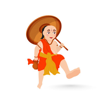 Indian Lord Vamana Character In Walking Pose.