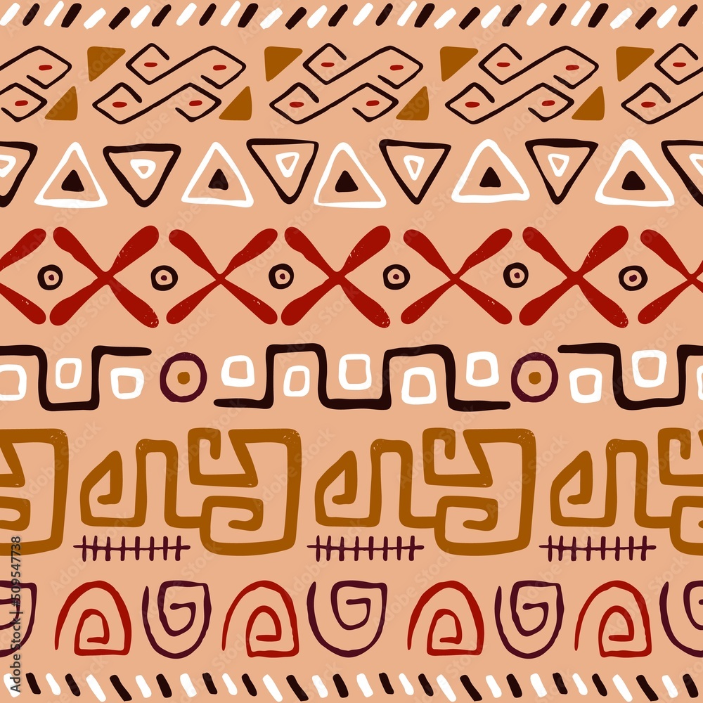Poster ethnic tribal pattern with folk african elements print. seamless background, repeating texture desig